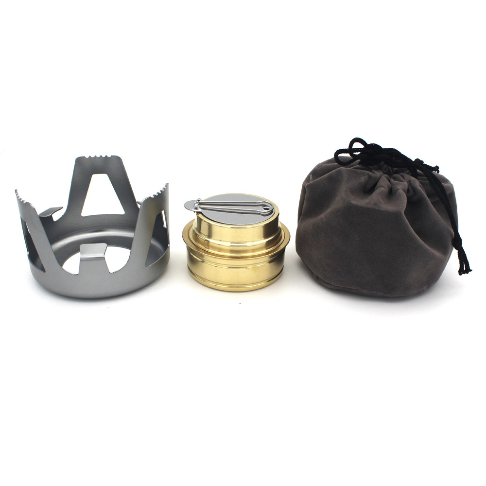 Portable Mini Alcohol Stove for Backpacking, Lightweight Brass Burner with Aluminum Stand for Camping Hiking Esg13301