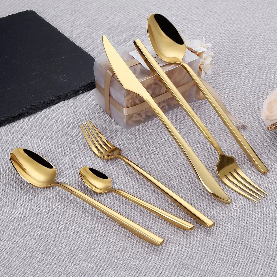 Restaurant Flatware Set Stainless Steel Gold, PVD Titanium Plated Gold Spoons, Gold Cutlery