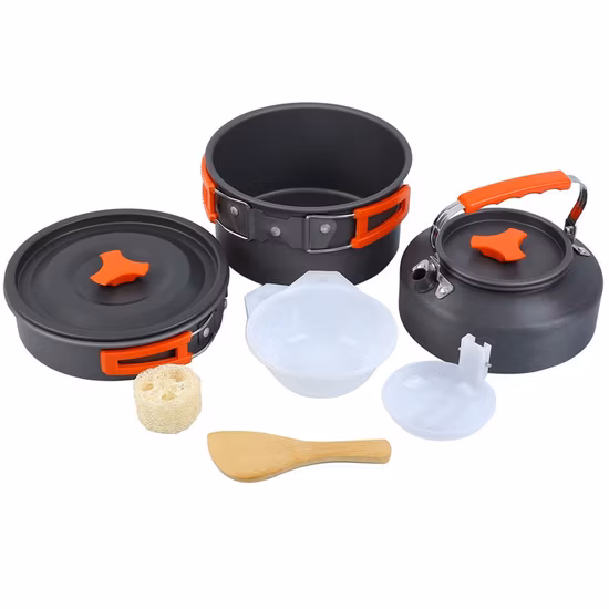 超軽量アウトドアキャンプ調理器具セットケトル、鍋、フライパン付き、アルミ調理器具セット、ノンスティックアウトドア調理器具セット